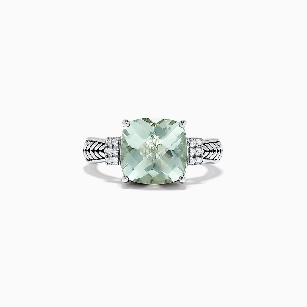 Effy 925 Sterling Silver Green Amethyst and Diamond Ring 4.06 TCW