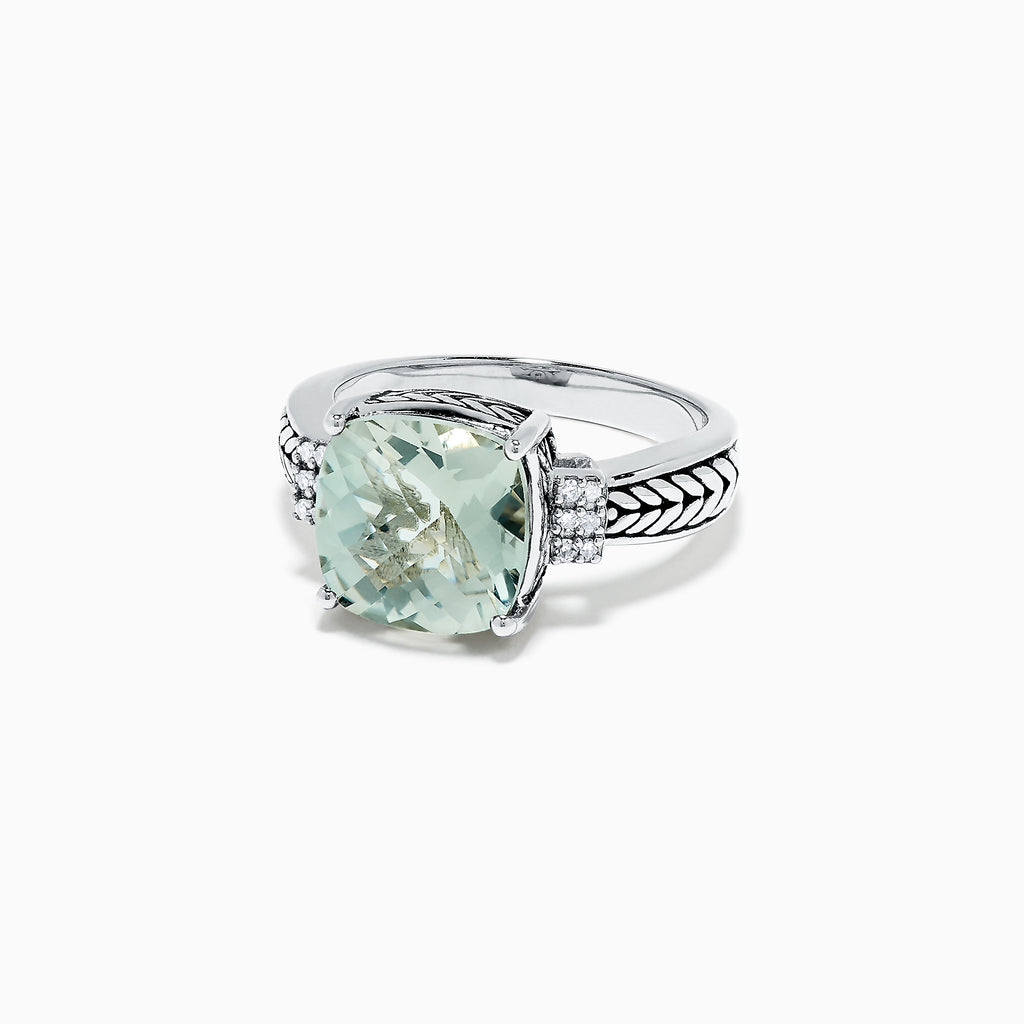 Effy 925 Sterling Silver Green Amethyst and Diamond Ring 4.06 TCW