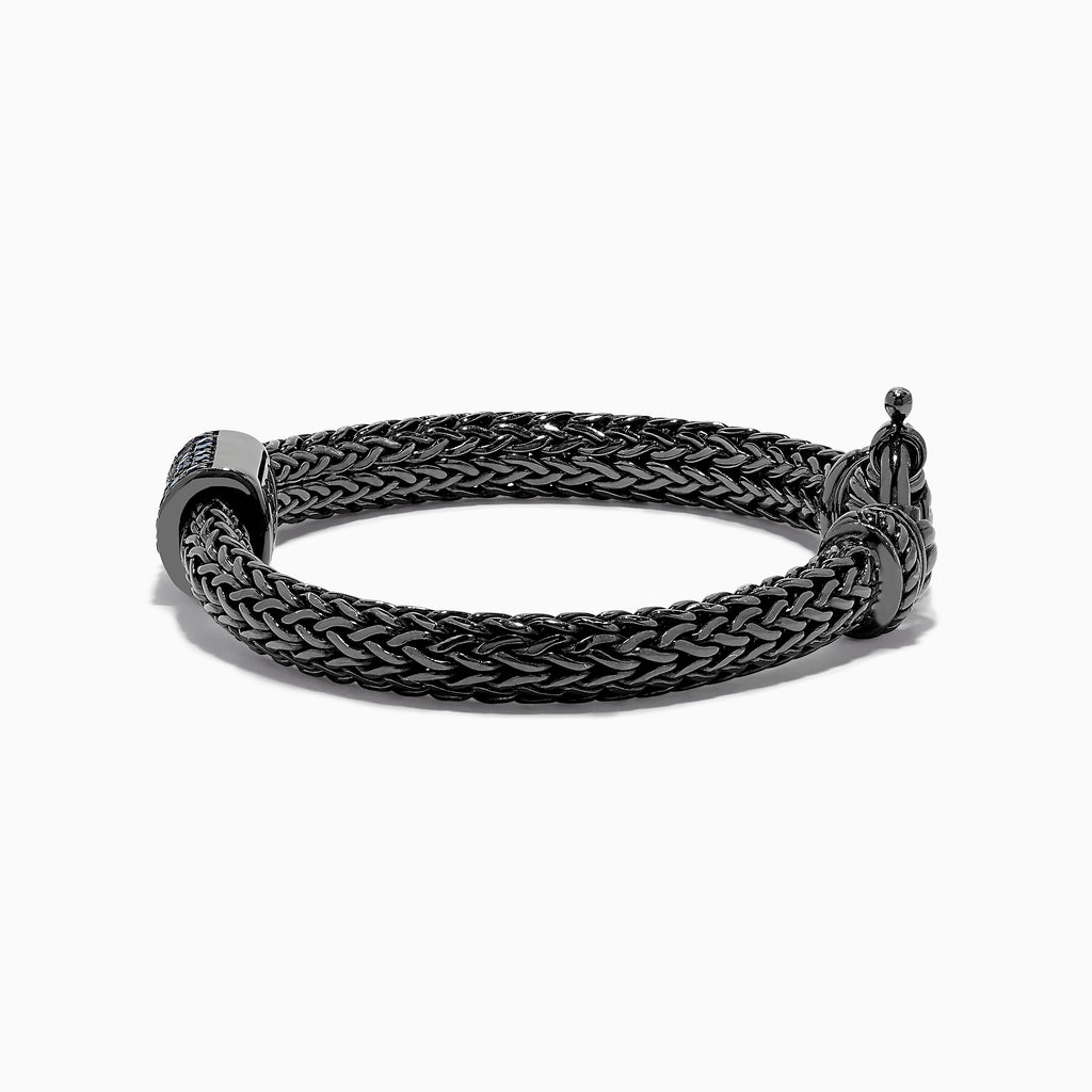 Effy Men's Sterling Silver and Leather Bangle - Black