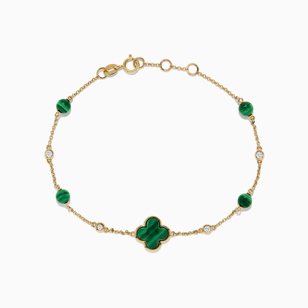 14k Yellow Gold Malachite Clover Bracelet - Bracelets