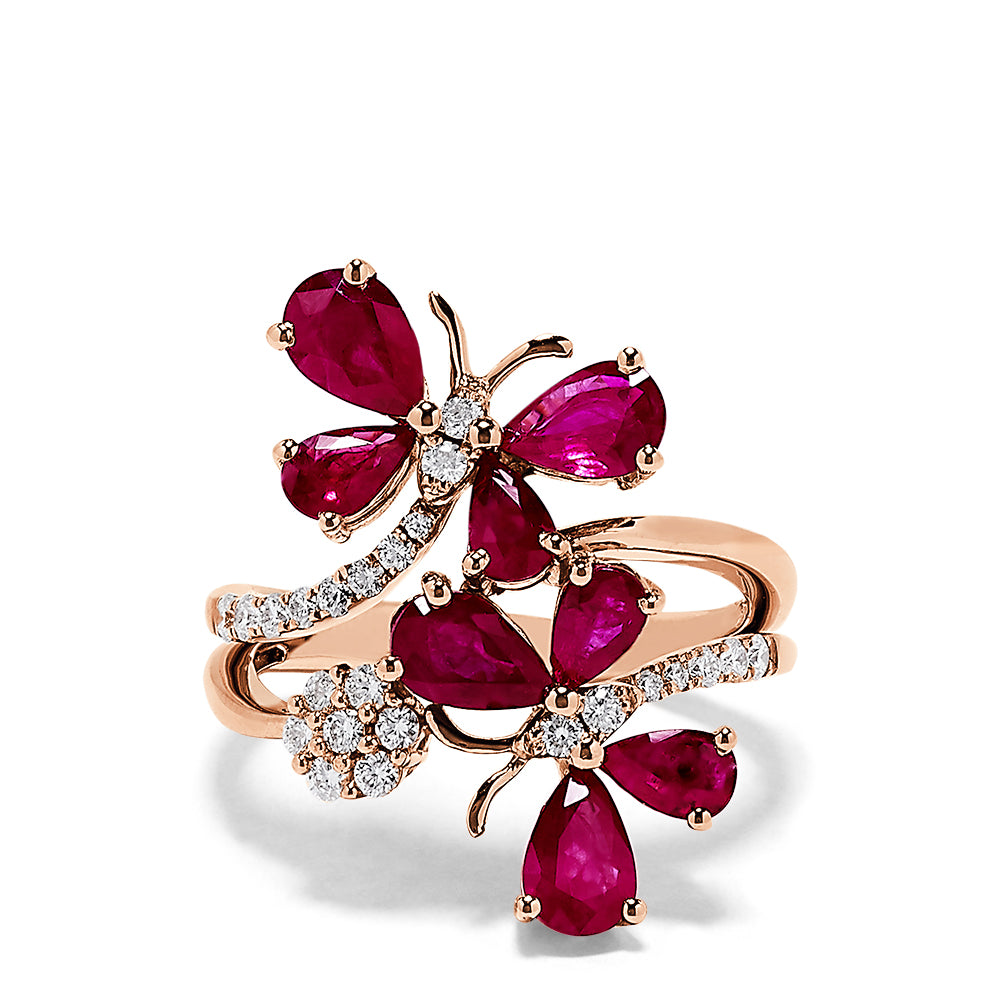 Effy Nature 14K Rose Gold Ruby and Diamond Butterfly Ring, 3.38