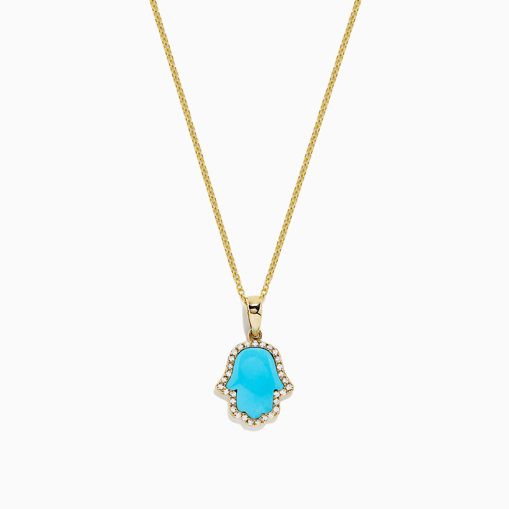 Effy 14K Yellow Gold Turquoise and Diamond Flower Pendant, 2.36 TCW