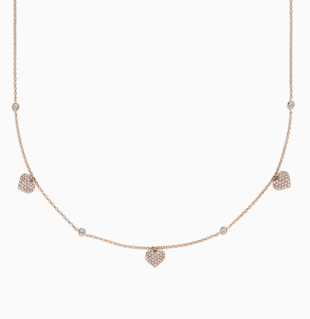 Effy Novelty 14K Rose Gold Diamond Hearts Station Necklace, 0.45