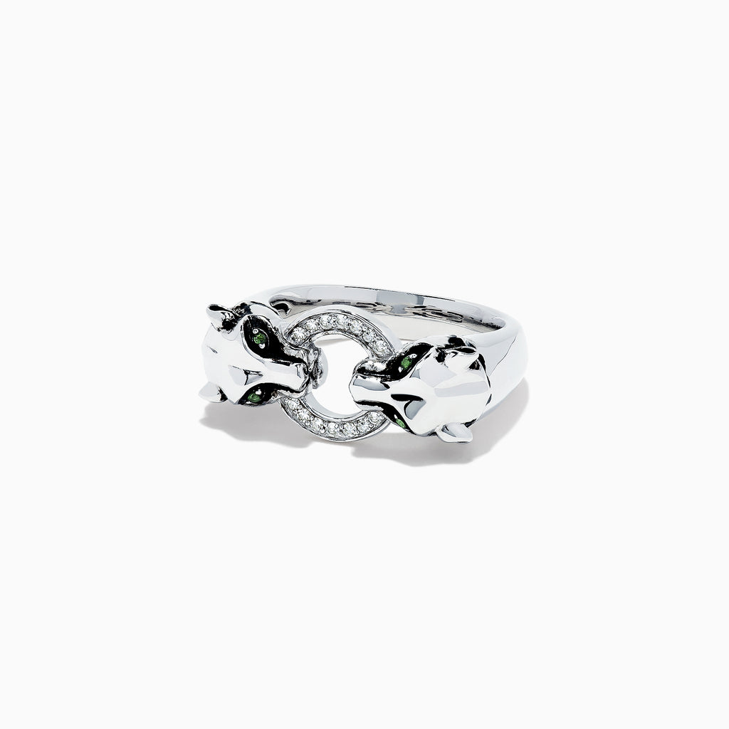 Effy Signature Sterling Silver Diamond Panther Ring, 0.09 TCW