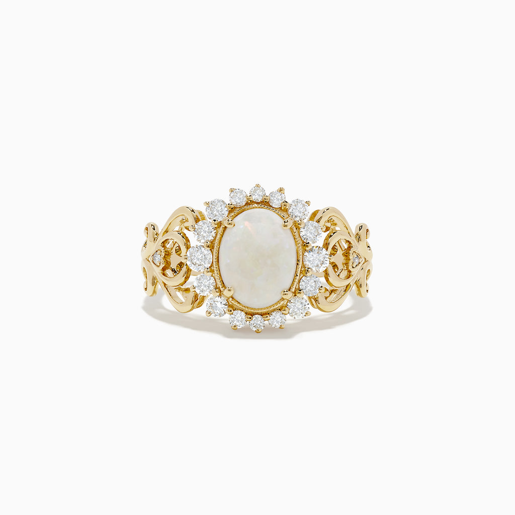 Effy 14K Yellow Gold Opal and Diamond Filigree Ring | effyjewelry