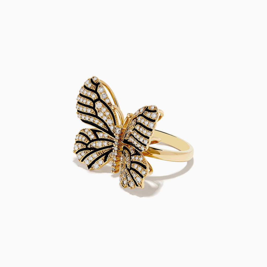 Effy Nature 14K Yellow Gold Black and White Diamond Butterfly Ring