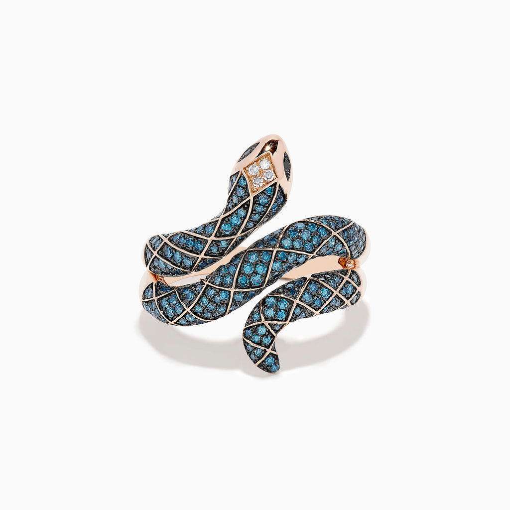 Effy Safari 14K Rose Gold Pink Sapphire and Diamond Snake Ring