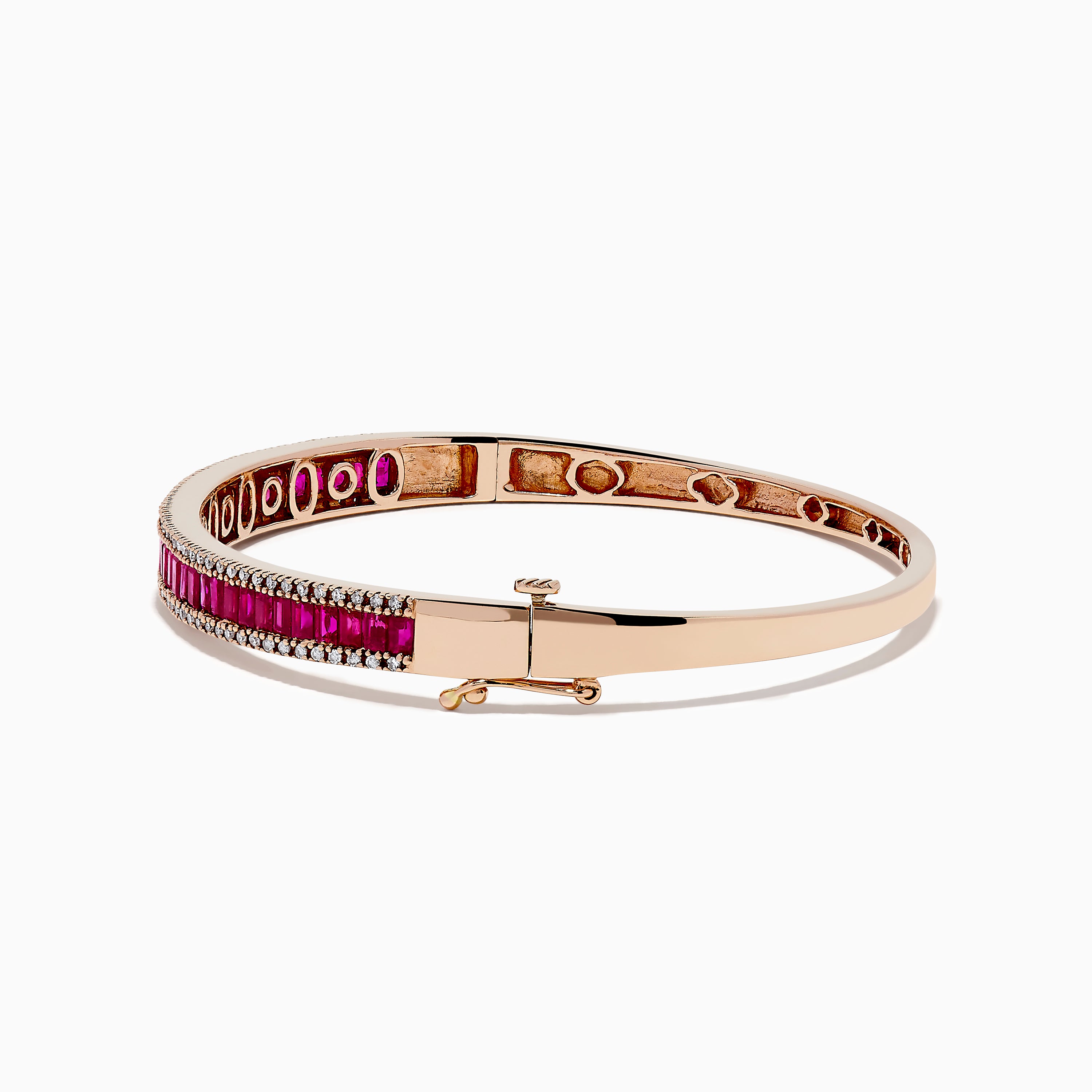 14K Rose Gold Ruby and Diamond Outline Bangle Bracelet