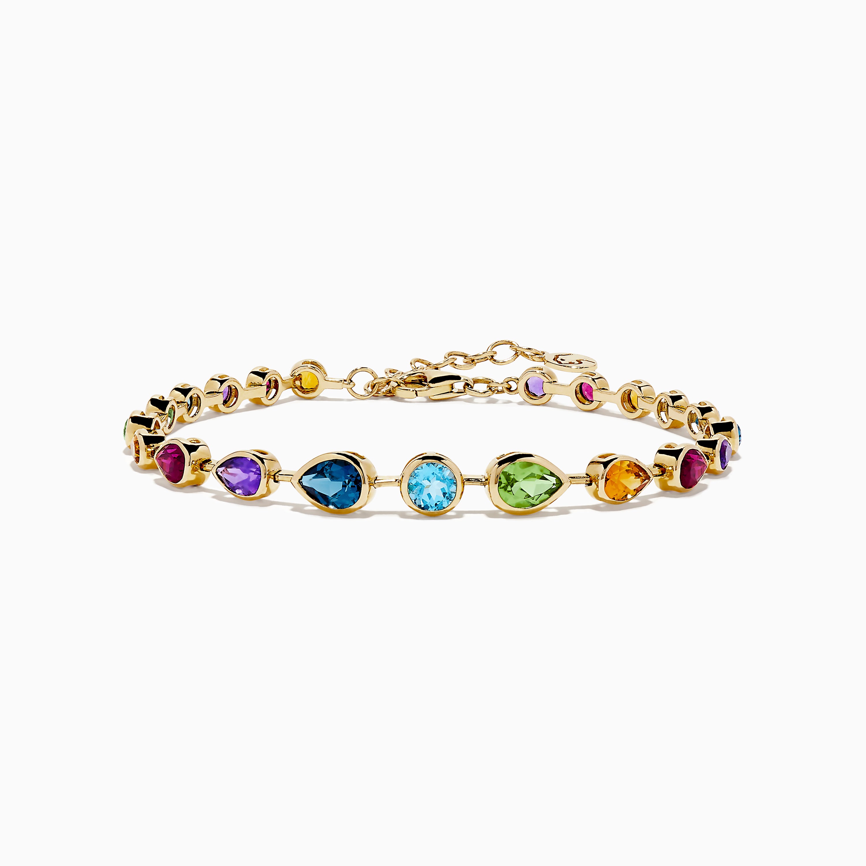 Mosaic 14K Yellow Gold Bezel Set Multi Gemstone Adjustable Tennis Brac ...