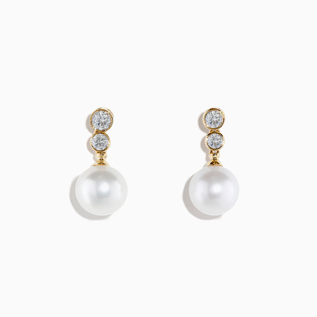 Effy Pearl 14K Yellow Gold Fresh Water Pearl and Diamond Drop Earrings ...