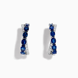 Royale Bleu 14K White Gold Blue Sapphire and Diamond Hoop Earrings