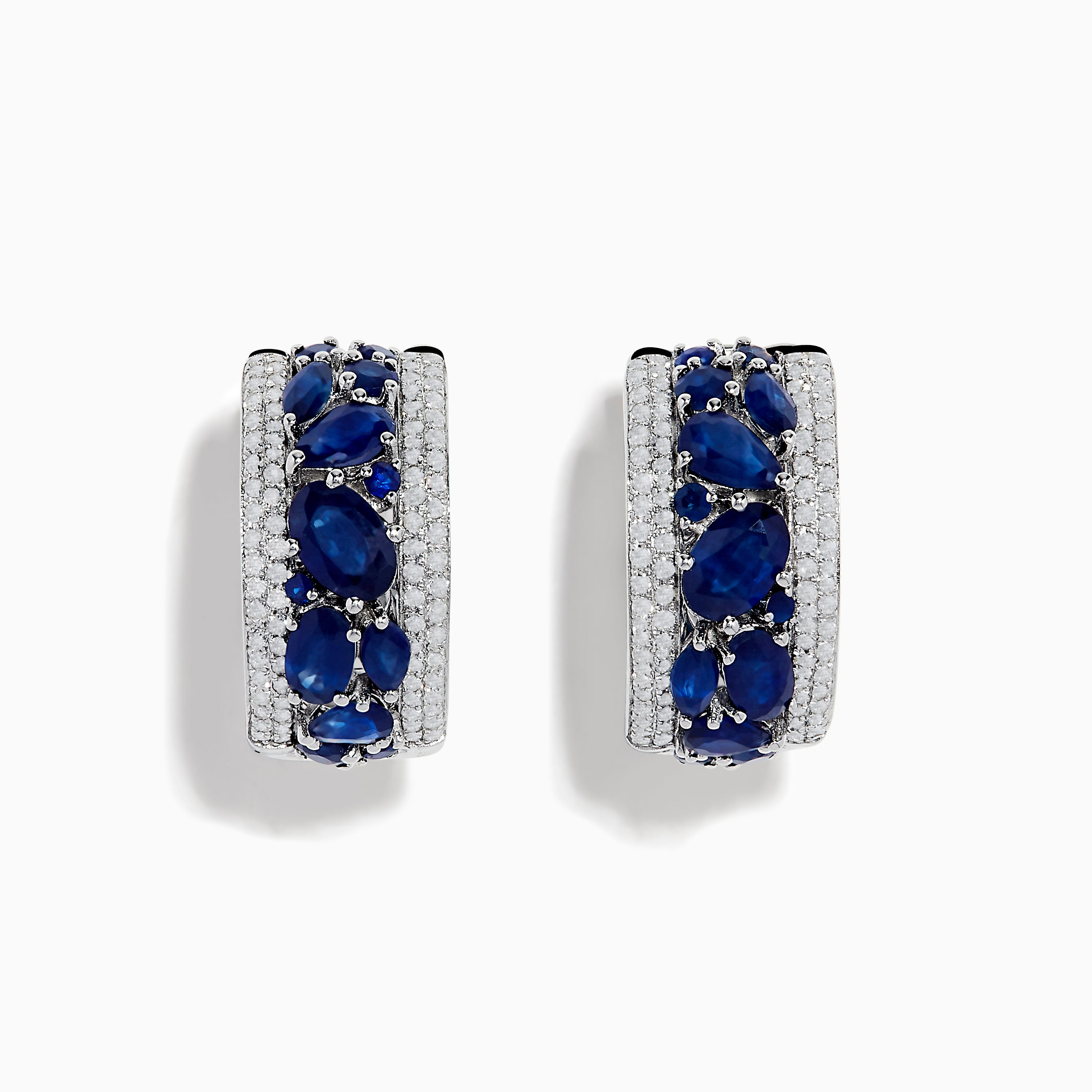 1.61 Ctw Round Cut Blue Sapphire & Diamond Hoop And Huggie Earrings store 14K White Gold Over