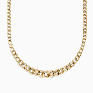 14K Yellow Gold Hollow Graduated Curb Chain Necklace 18"