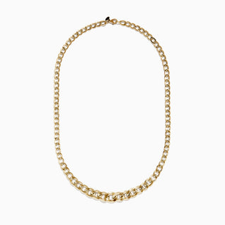 14K Yellow Gold Hollow Graduated Curb Chain Necklace 18"