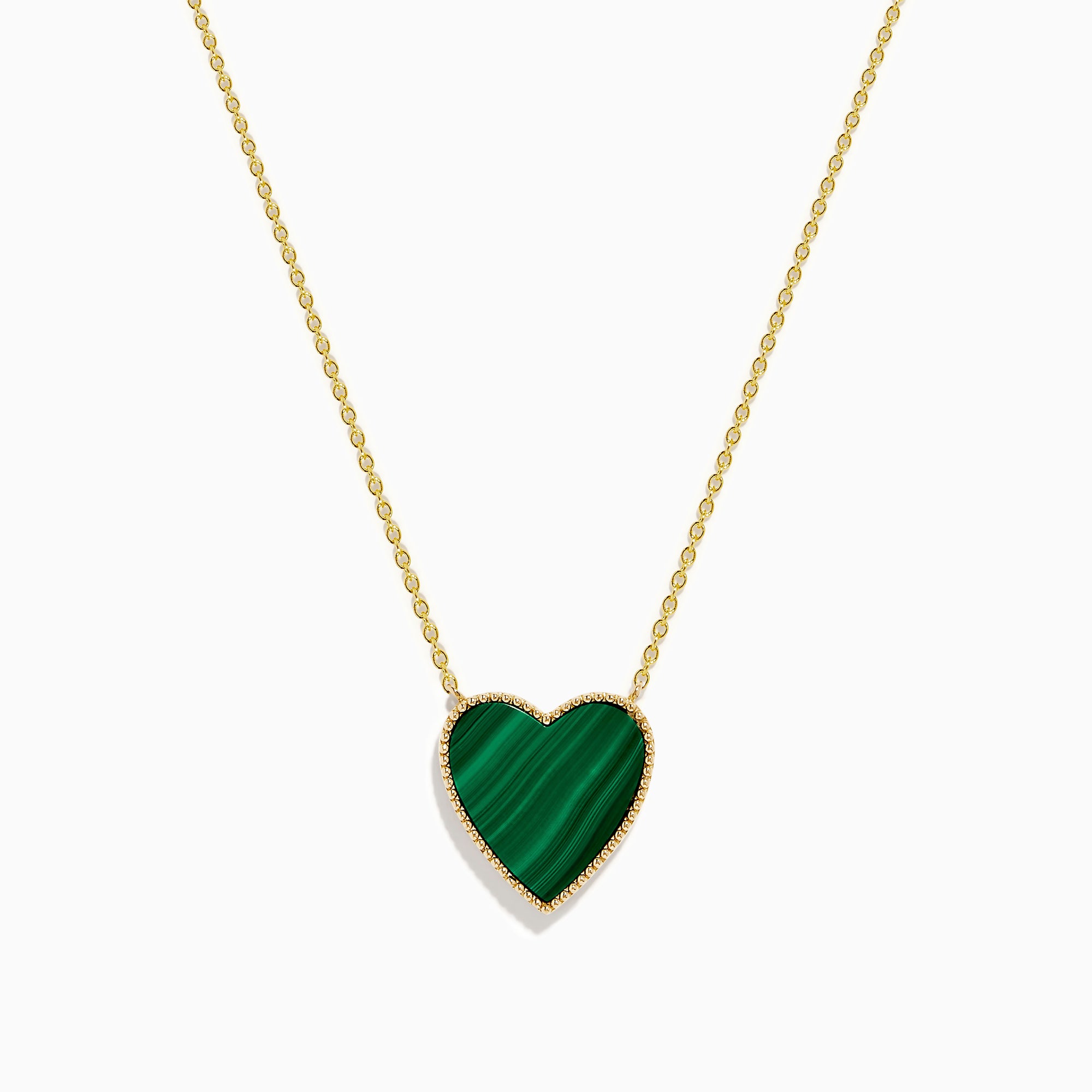 14K Gold Malachite and Diamond Reversible Heart Pendant