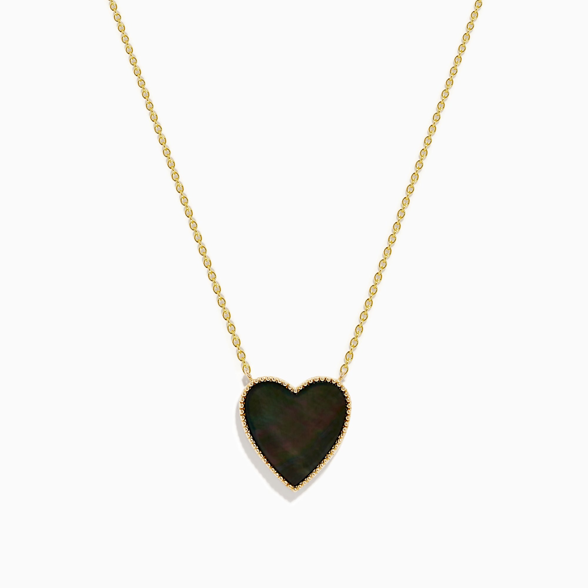 14K Gold Black Mother of Pearl and Diamond Reversible Heart Pendant