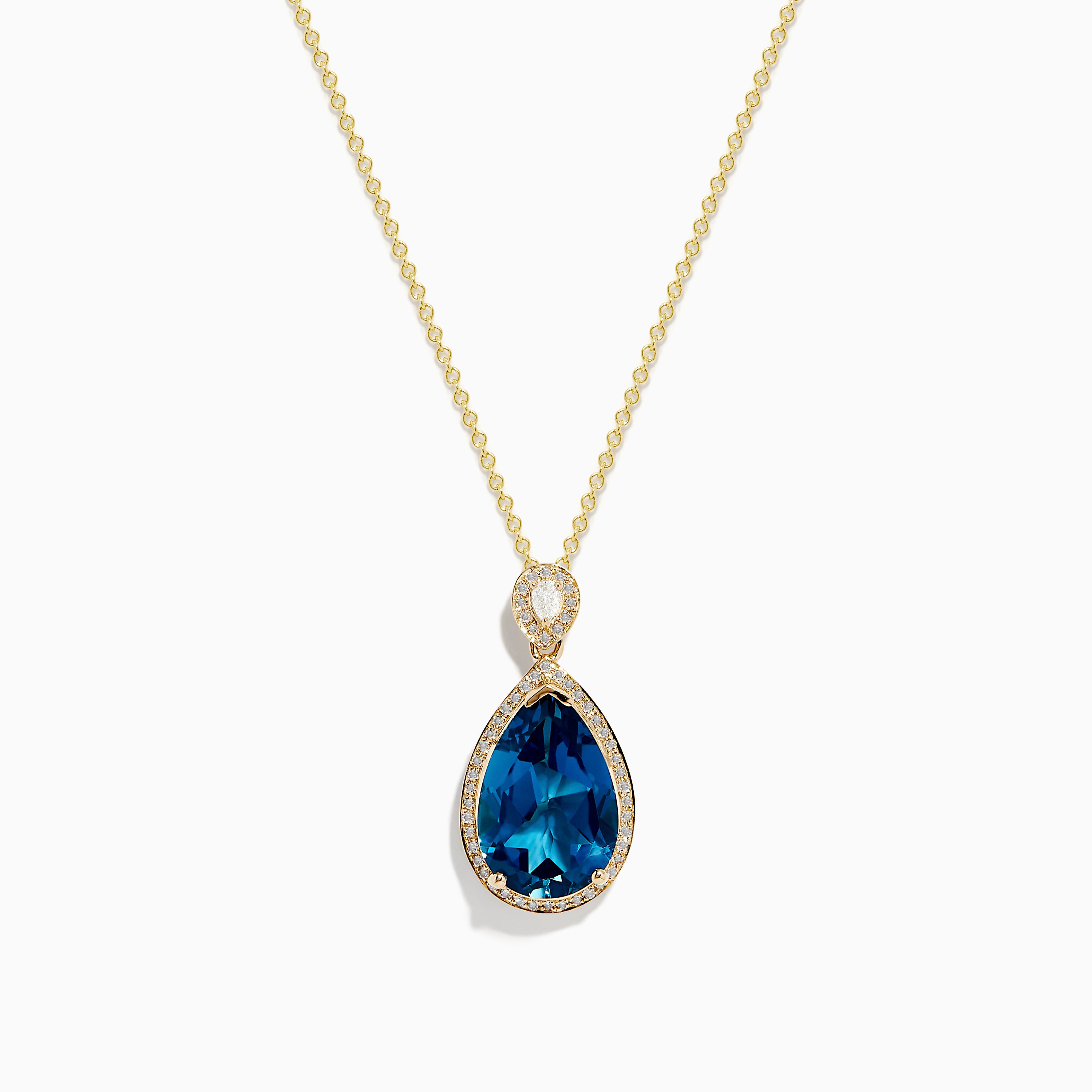 Ocean Bleu 14K Yellow Gold Blue Topaz and Diamond Teardrop Pendant ...