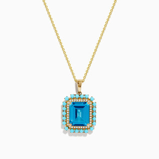 14K Yellow Gold Blue Topaz, Turquoise and Diamond Pendant