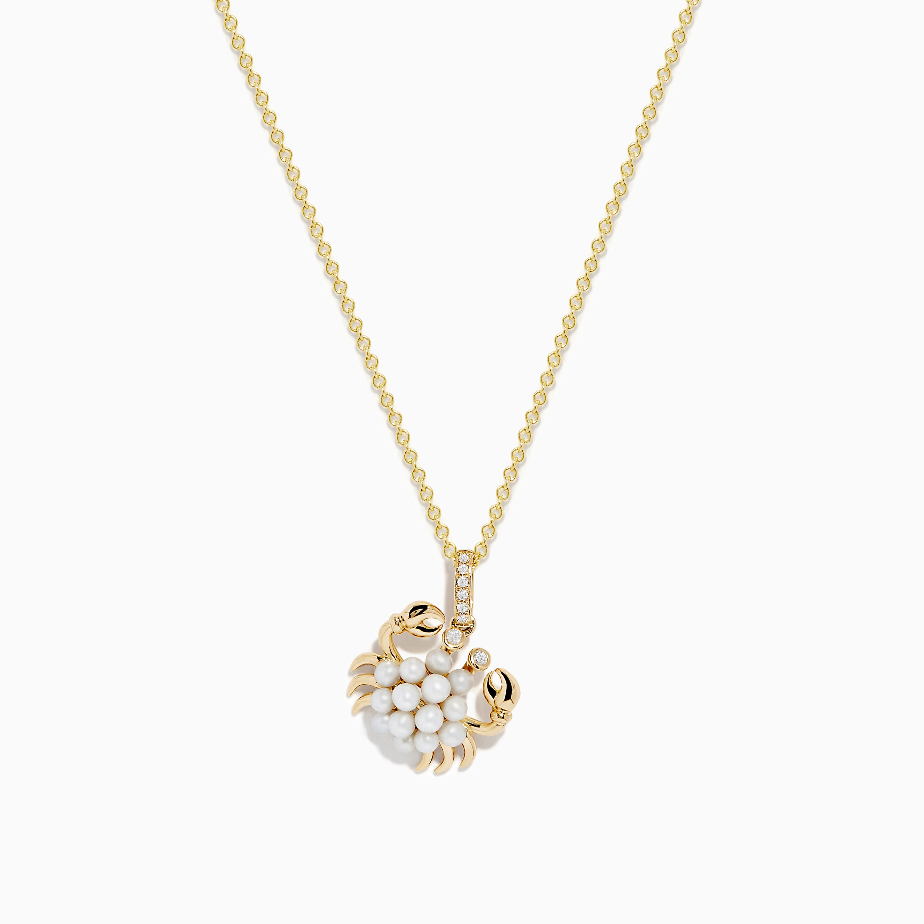 Seaside 14K Yellow Gold Fresh Water Pearl and Diamond Crab Pendant ...