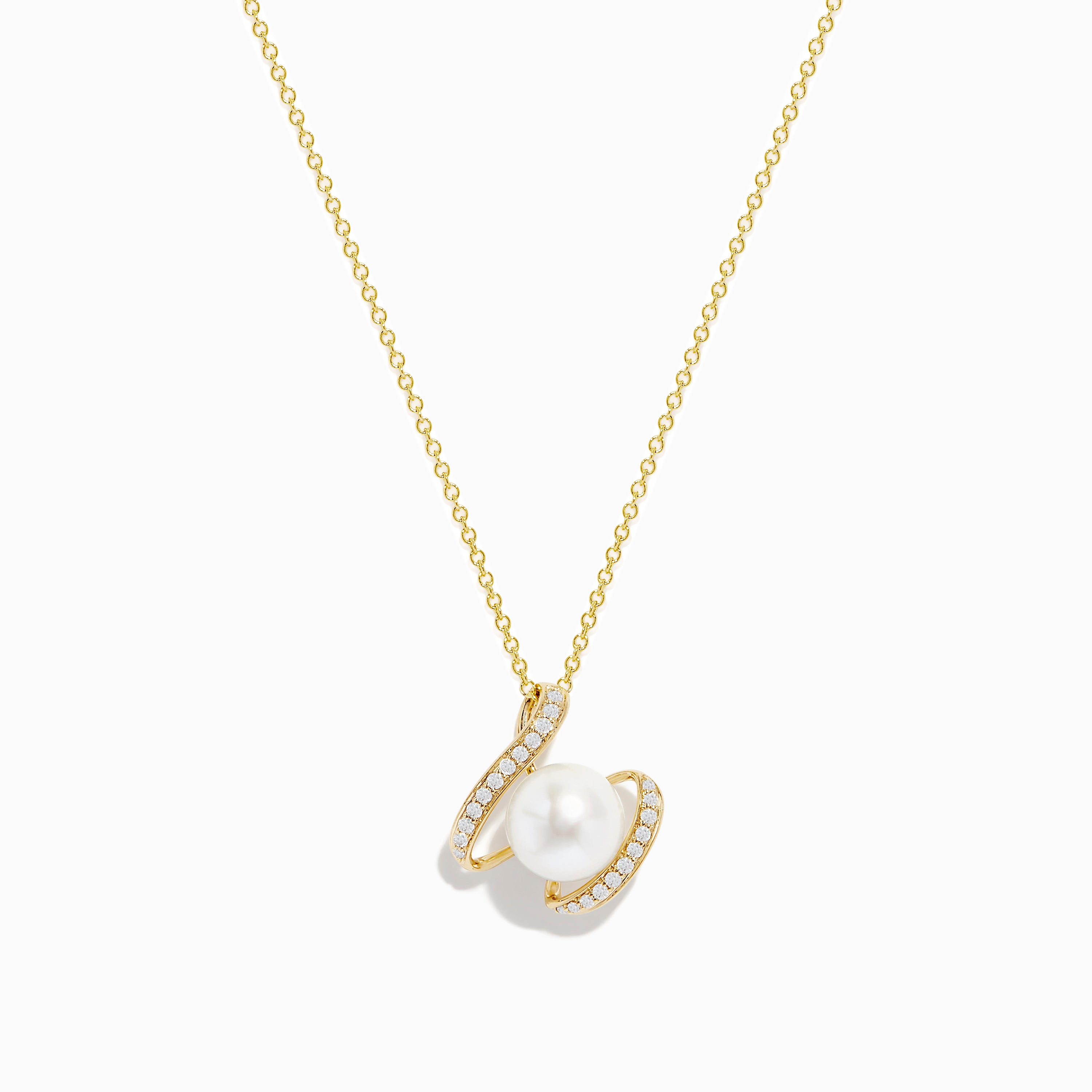 Pearl 14K Yellow Gold Pearl and Diamond Ribbon Necklace – effyjewelry.com