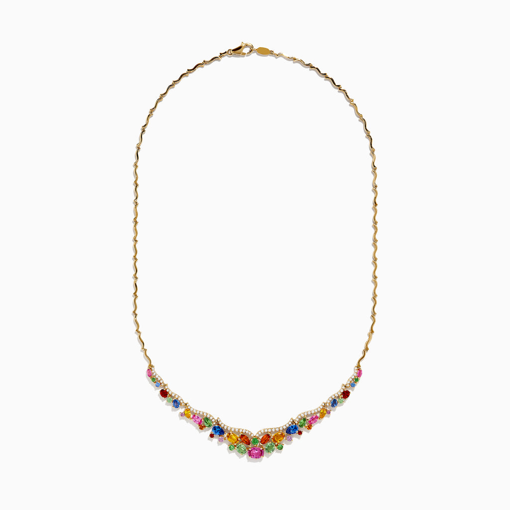 Effy Watercolors 14K Gold Multi Sapphire and Diamond Necklace ...