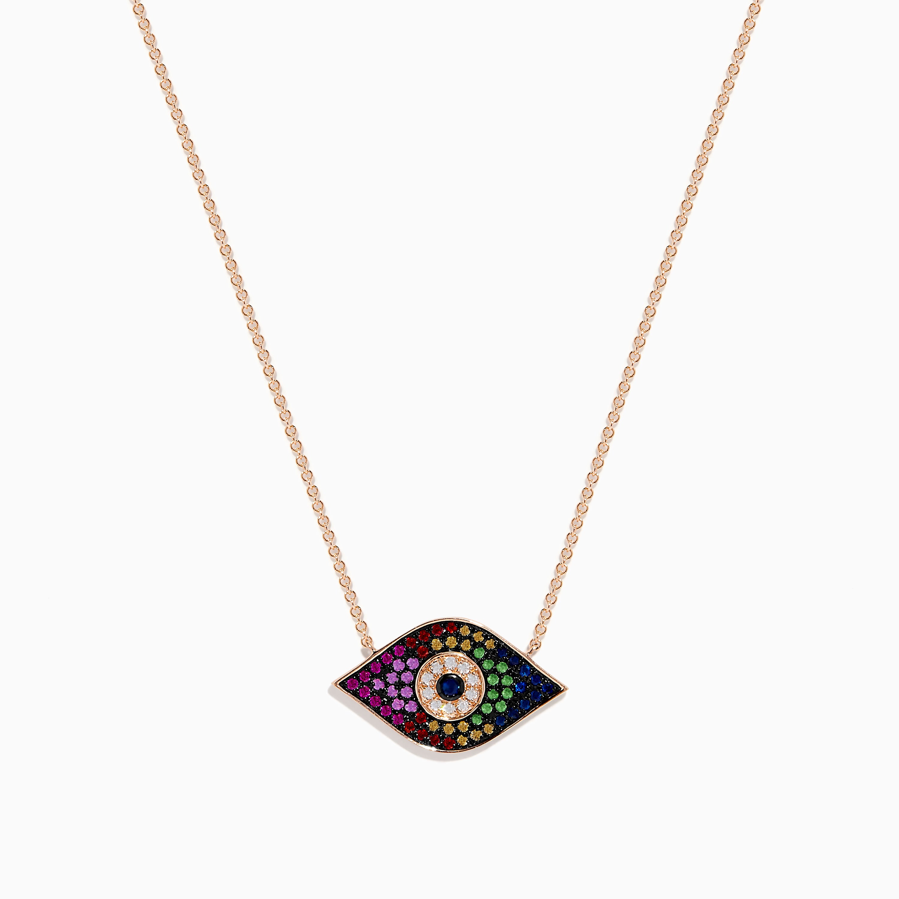 Novelty 14K Rose Gold Multi Sapphire & Diamond Evil Eye Necklace ...