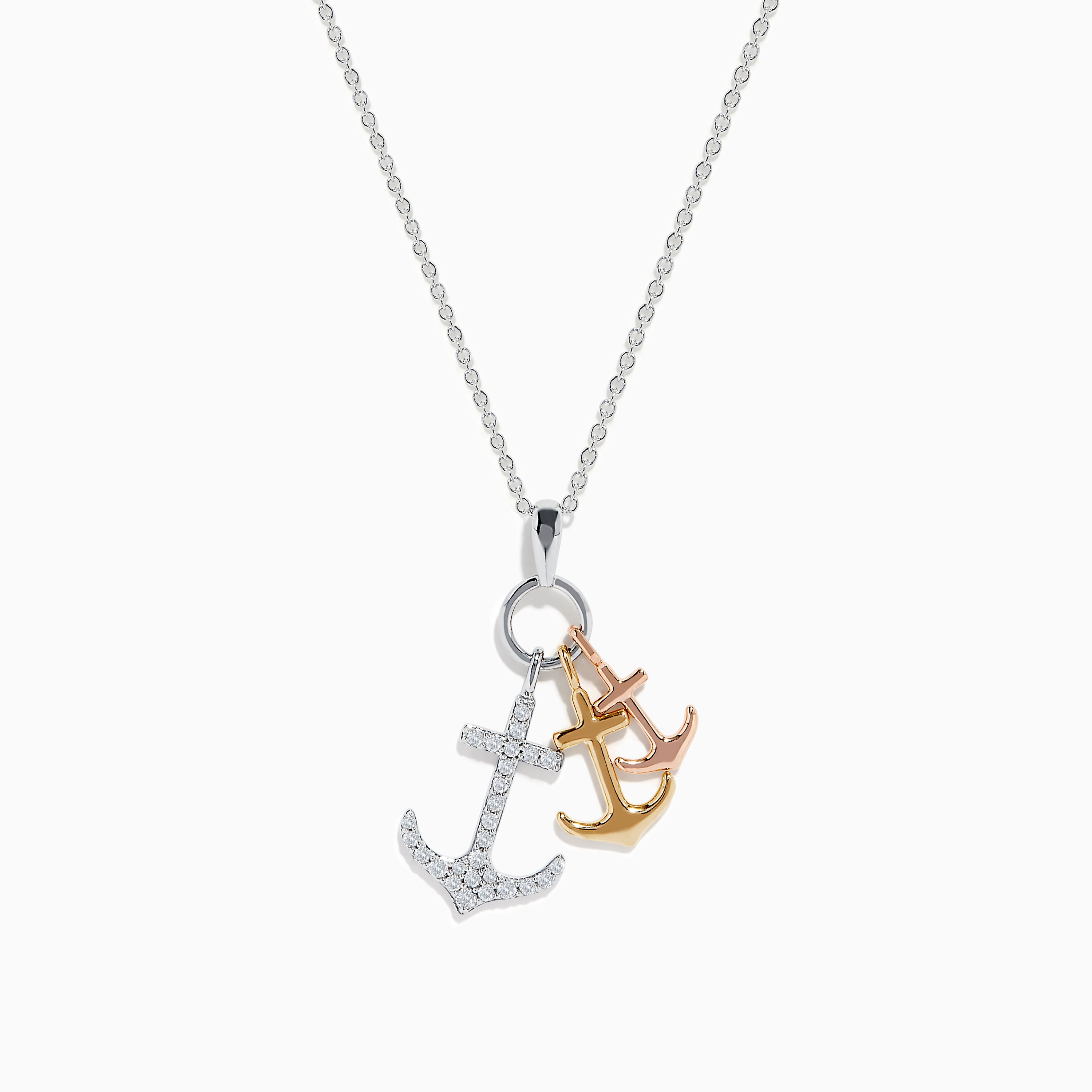 Effy Women's 14k White & Yellow Gold Diamond Anchor Pendant Necklace |  ModeSens