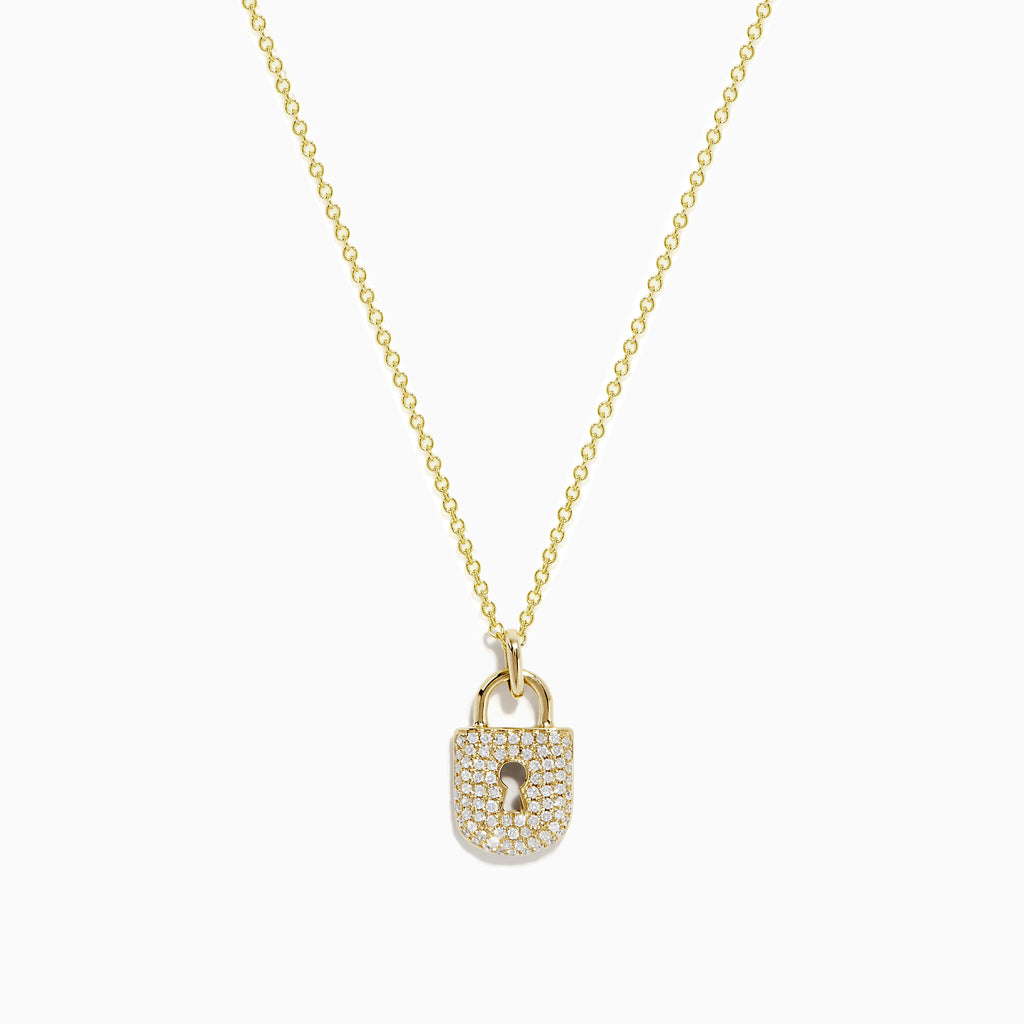 14K Yellow Gold Diamond Lock & Key Necklace