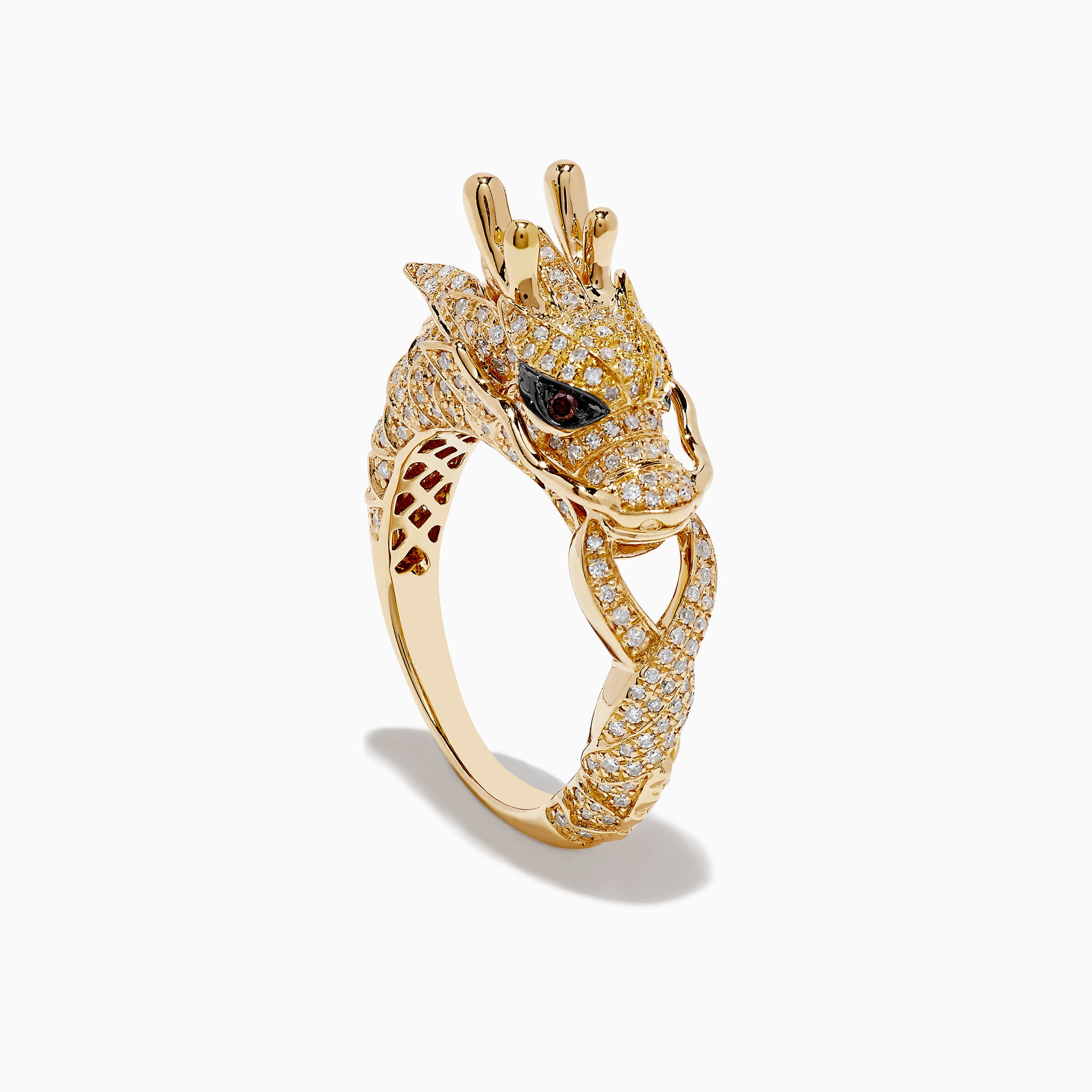 Effy 14K Yellow Gold Espresso and White Diamond Dragon Ring ...