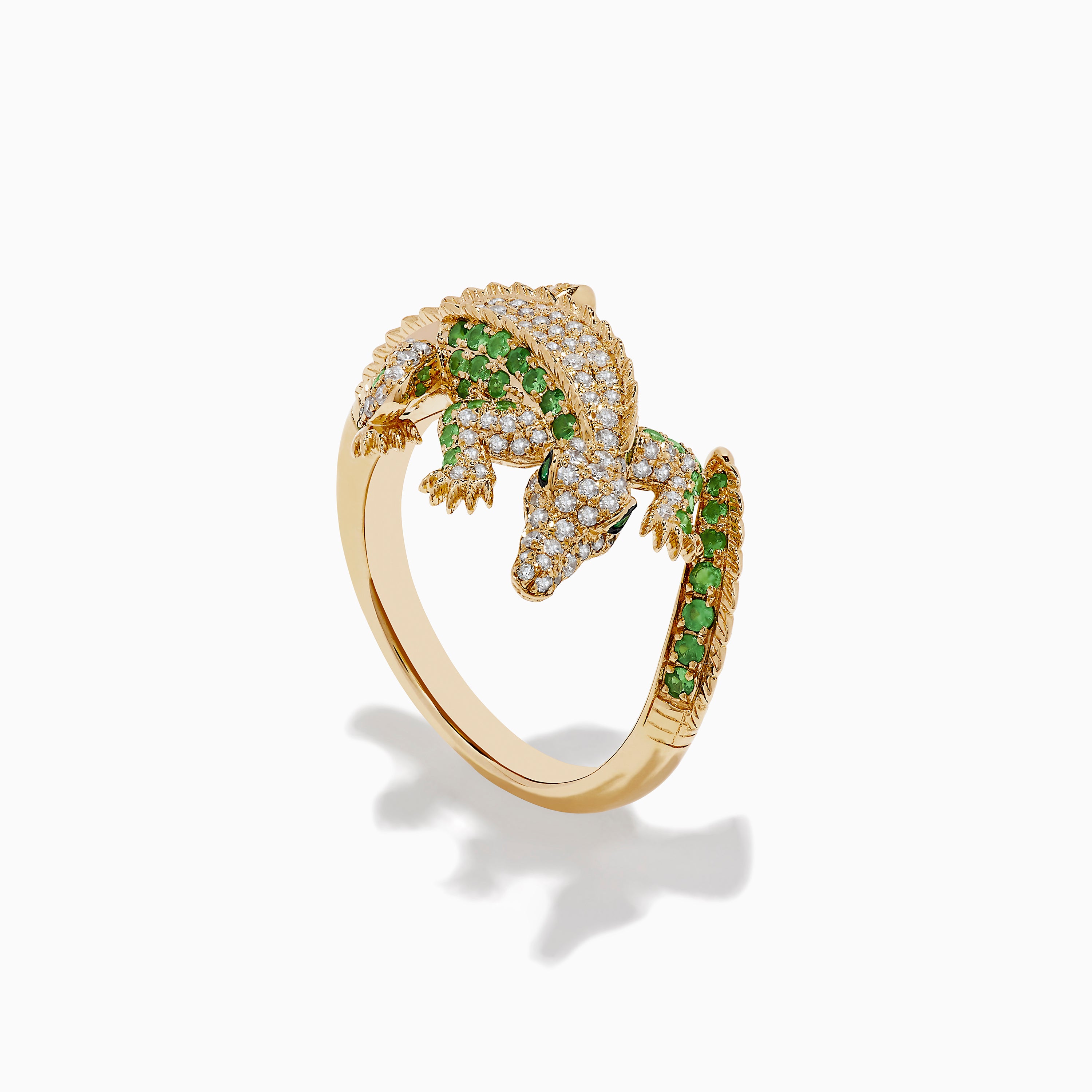 Effy Safari 14K Yellow Gold Diamond Tsavorite and Emerald Crocodile Ring