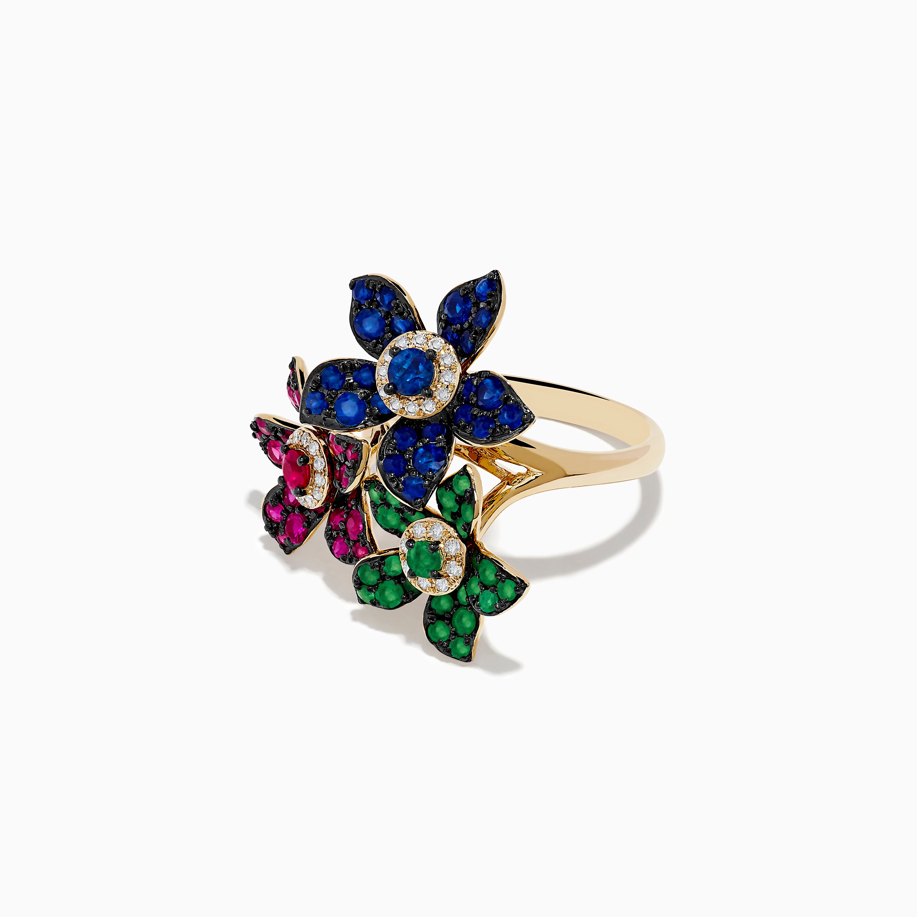 14K Gold Emerald Ruby Sapphire Flower Ring Genuine outlet