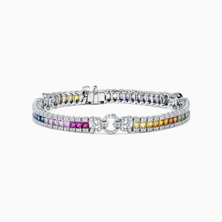 Watercolors 14K White Gold Multi Sapphire & Diamond Bracelet, 7.66 TCW