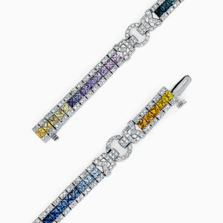 Watercolors 14K White Gold Multi Sapphire & Diamond Bracelet, 7.66 TCW