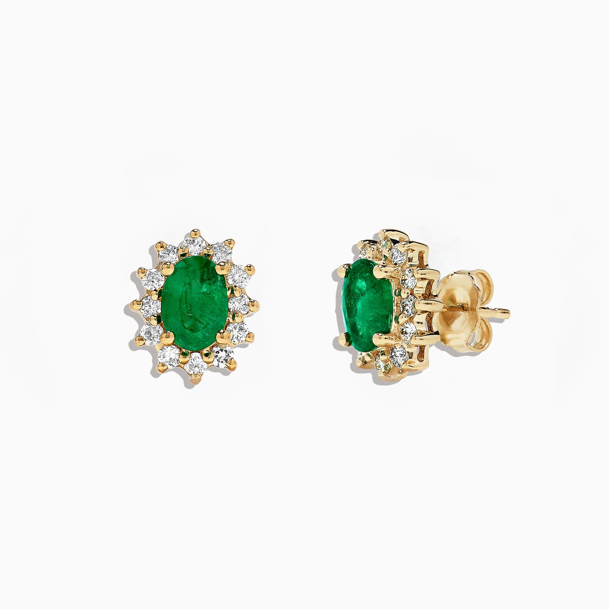 Brasilica 14K Yellow Gold Emerald and Diamond Stud Earrings, 1.99 TCW ...