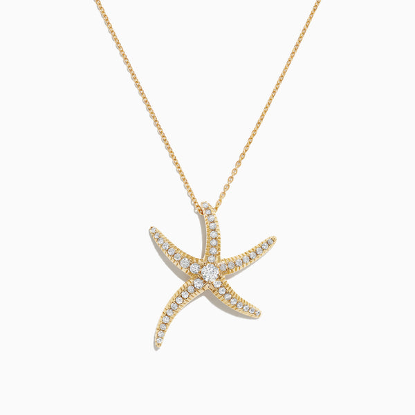 D'Oro 14K Yellow Gold Diamond Starfish Pendant, 0.51 TCW