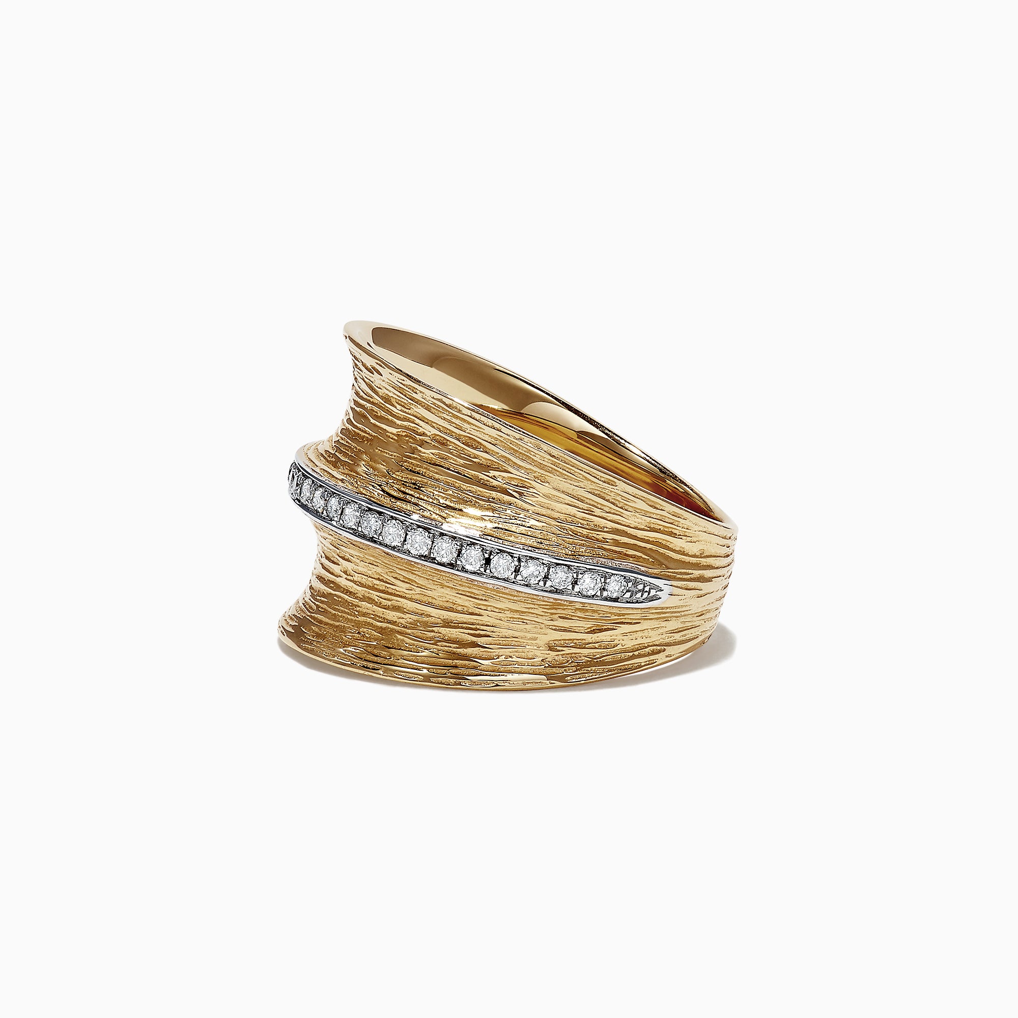 D'Oro 14K Yellow Textured Gold Diamond Ring