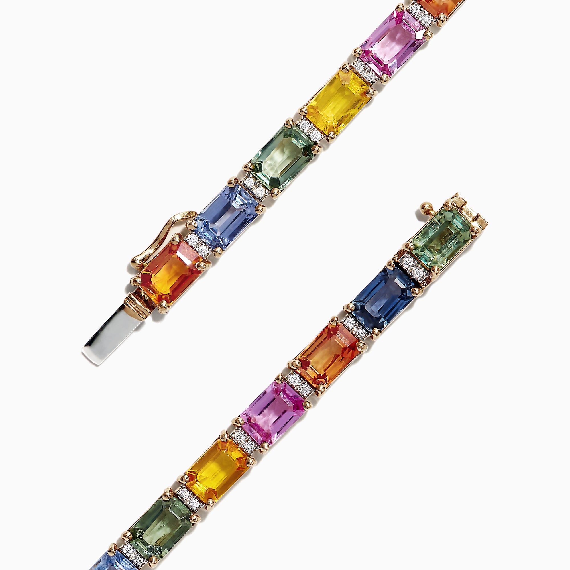 Effy Watercolors 14k Yellow Gold Multi Sapphire Diamond Bracelet 14 5