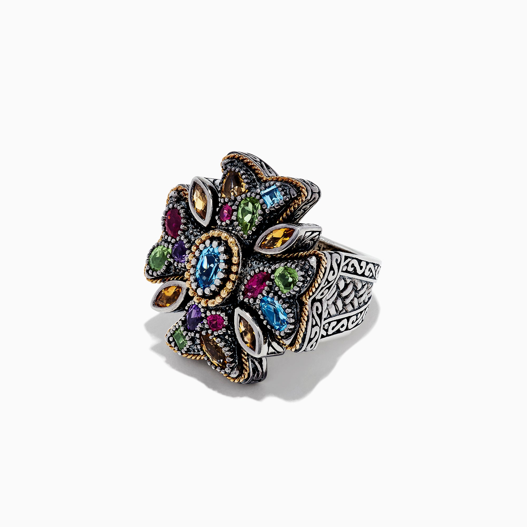 MOSAIC CROSS MULTI top GEMS SILVER Ring Adjustable