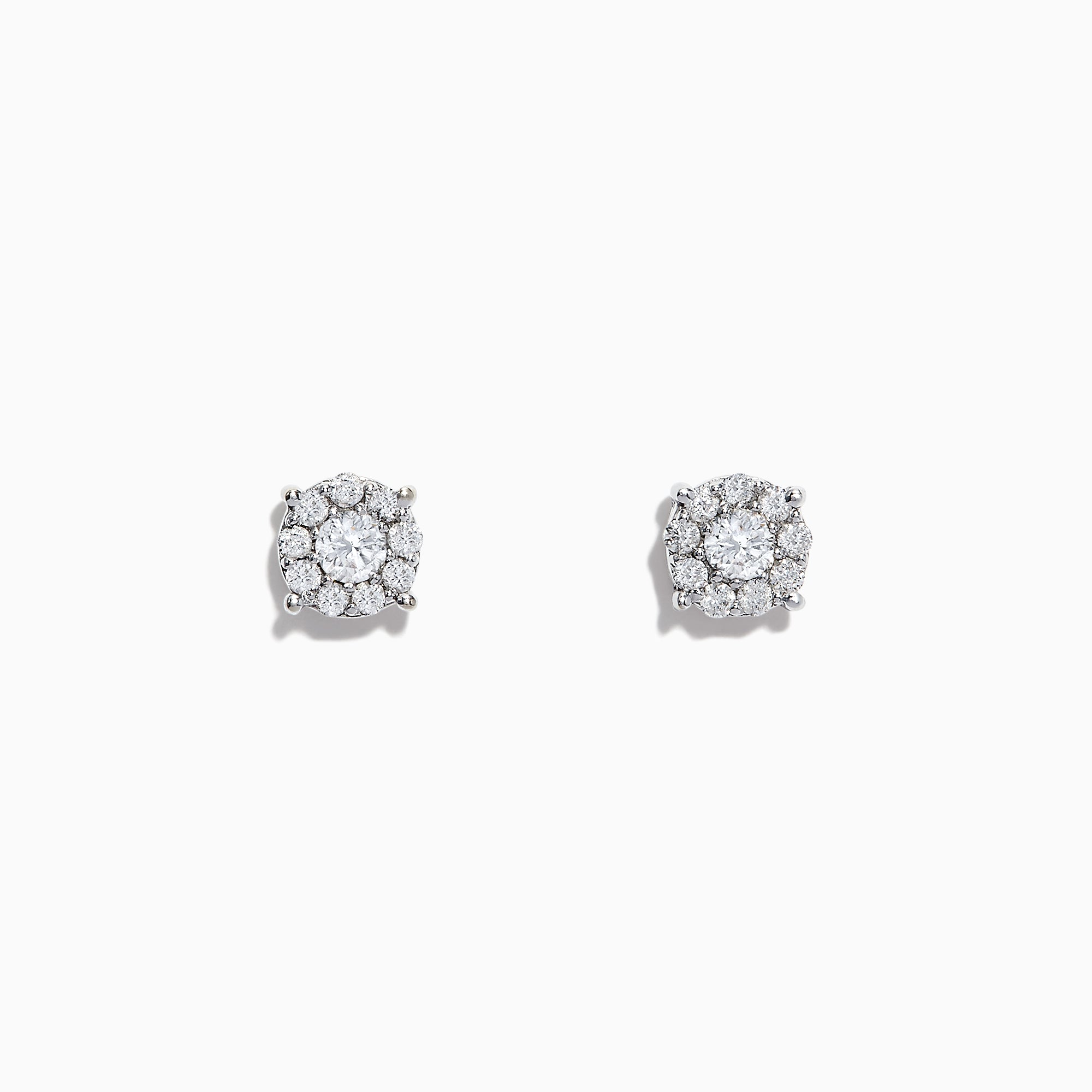 14K Solid White Gold Diamond Cluster Stud Earrings 1.15 Ctw