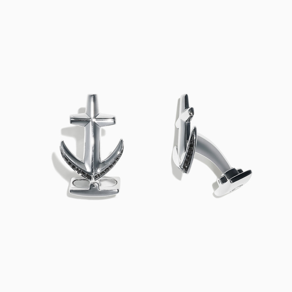 Effy Men's Sterling Silver and Black Sapphire Anchor Cufflinks, 0.27 T ...