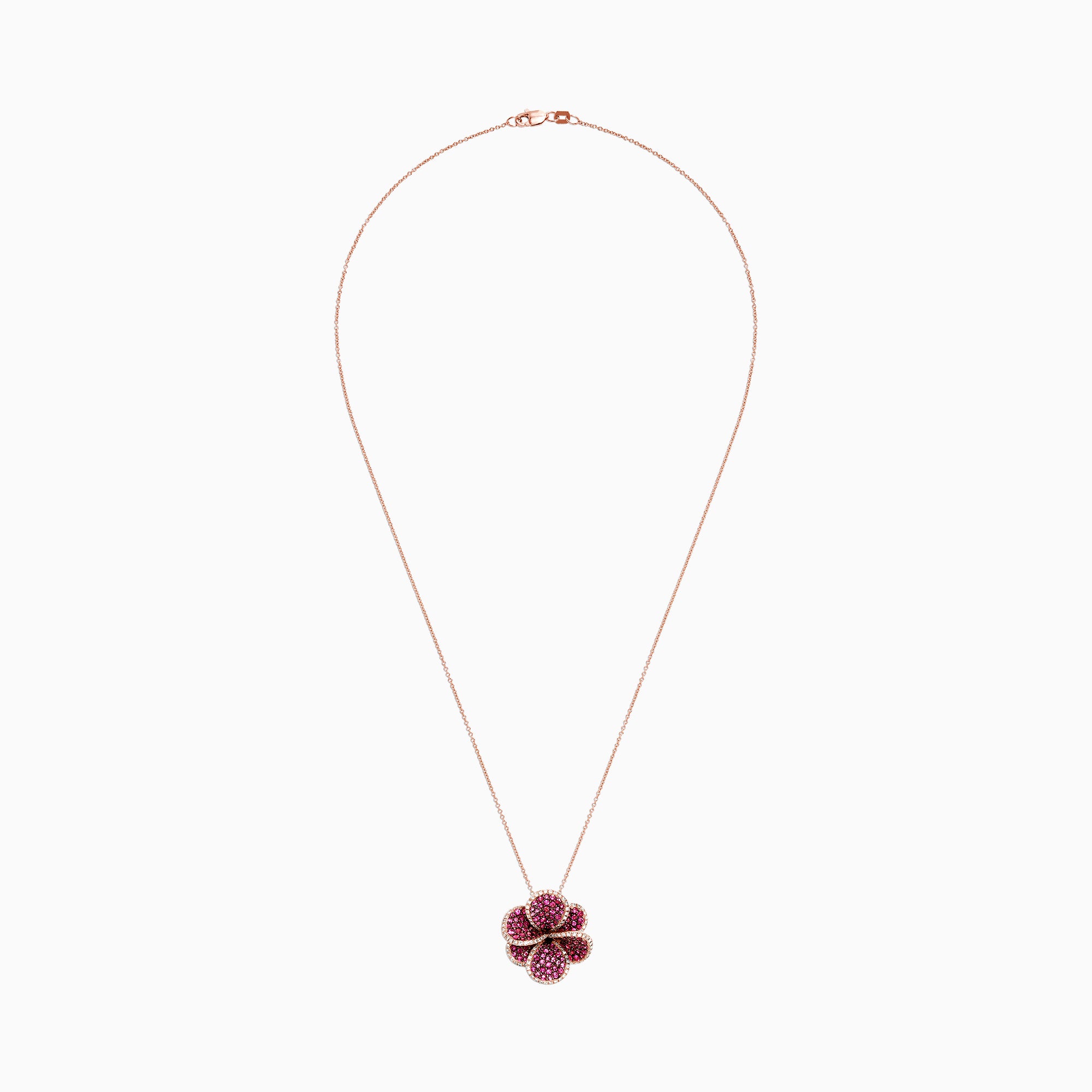 Nature 14K Rose Gold Ruby and Diamond Flower Pendant, 2.49 TCW ...