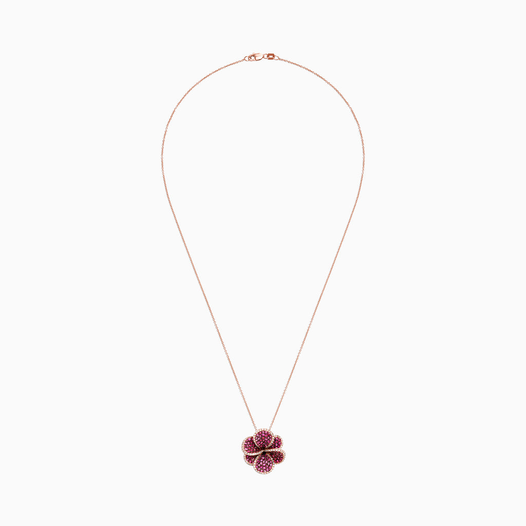 Effy Nature 14K Rose Gold Ruby and Diamond Flower Pendant, 2.49 TCW ...