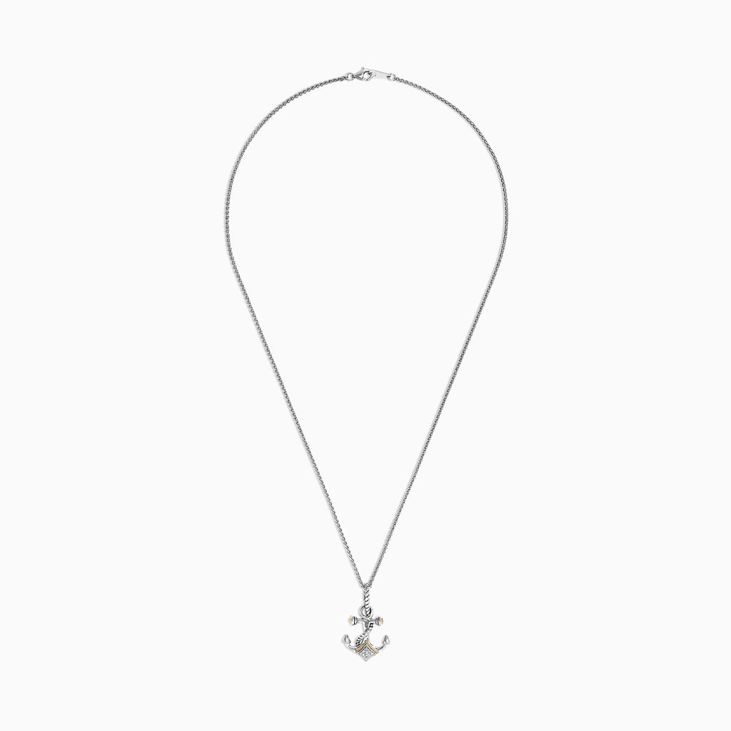 Effy Seaside Sterling Silver & 18K Gold Diamond Anchor Pendant, 0.04 T ...