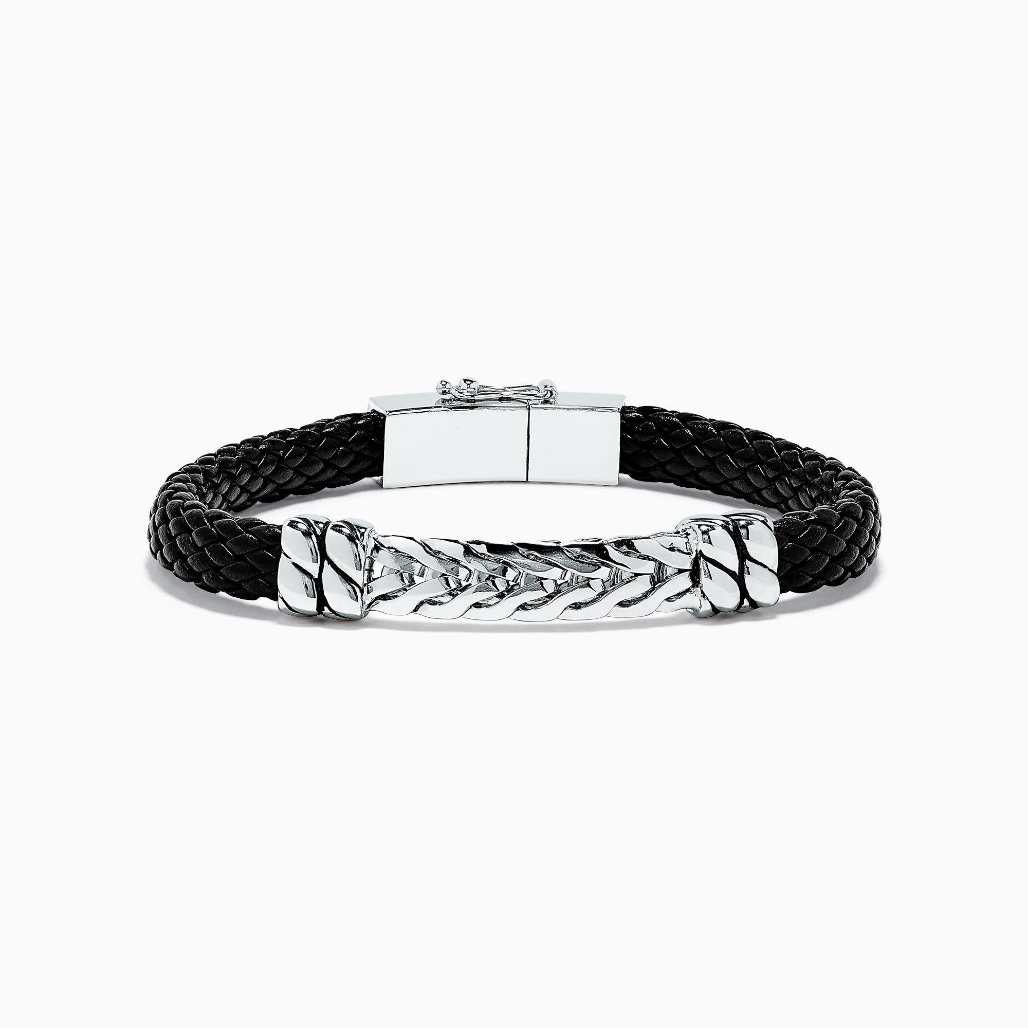 Men's Sterling and Leather Bracelet with Pave Diamonds — Cindy