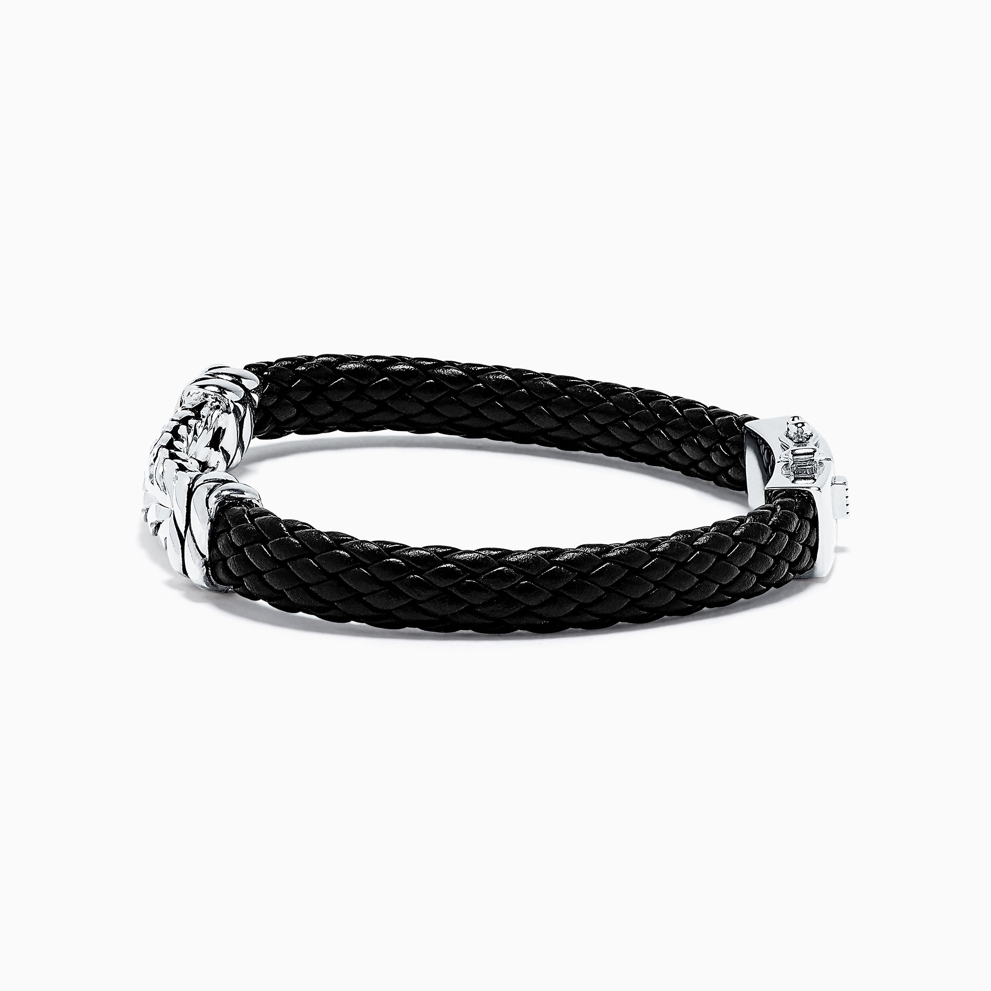 Men's Leather Sterling Silver Round M Initial Bracelet
