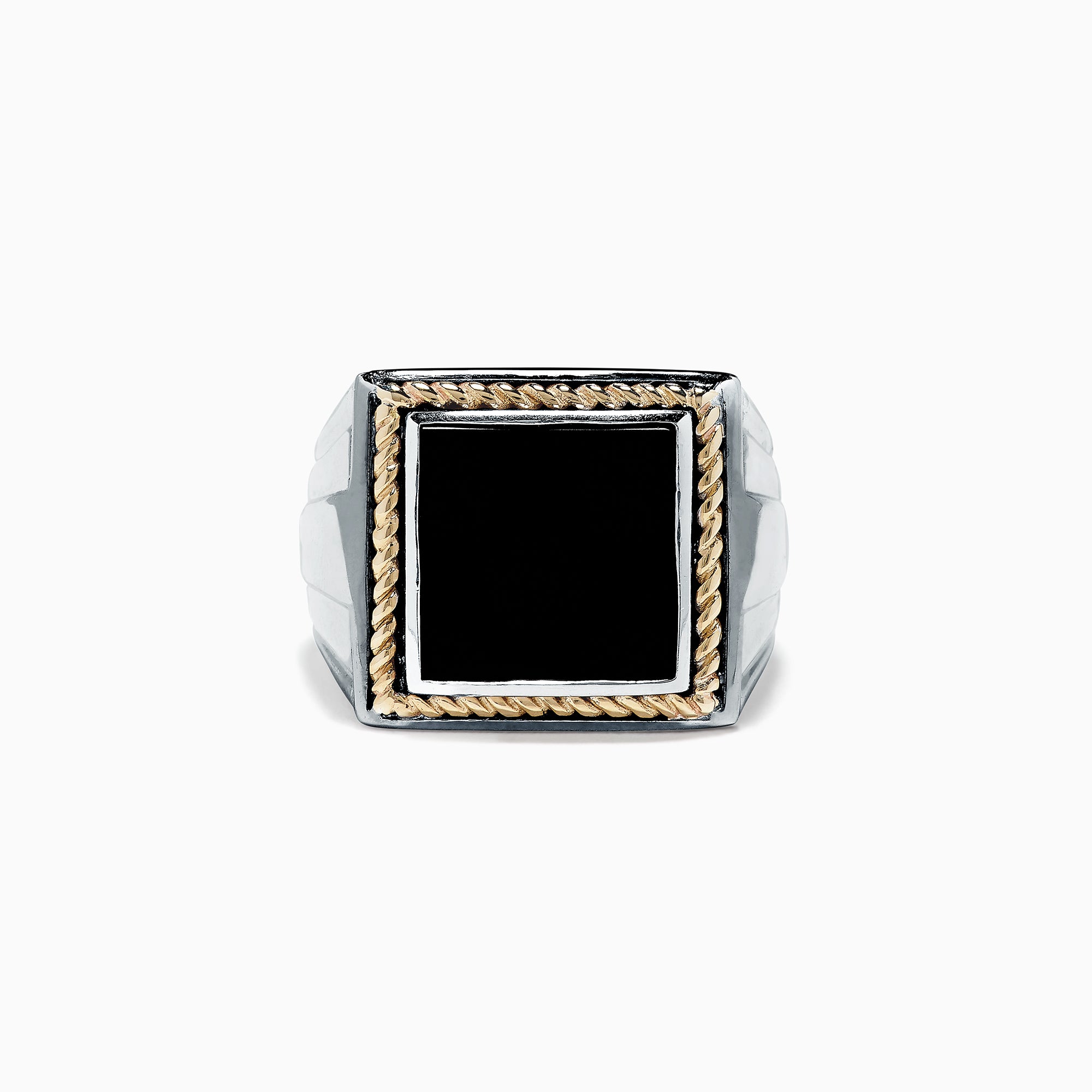 Men's Sterling Silver and 14K Yellow Gold Onyx Ring, 1.53 TCW ...