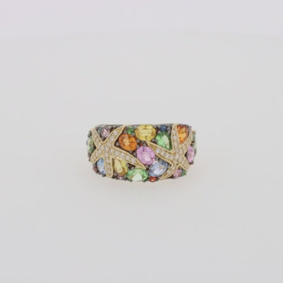 Effy Watercolors 14K Yellow Gold Multi Sapphire and Diamond Ring