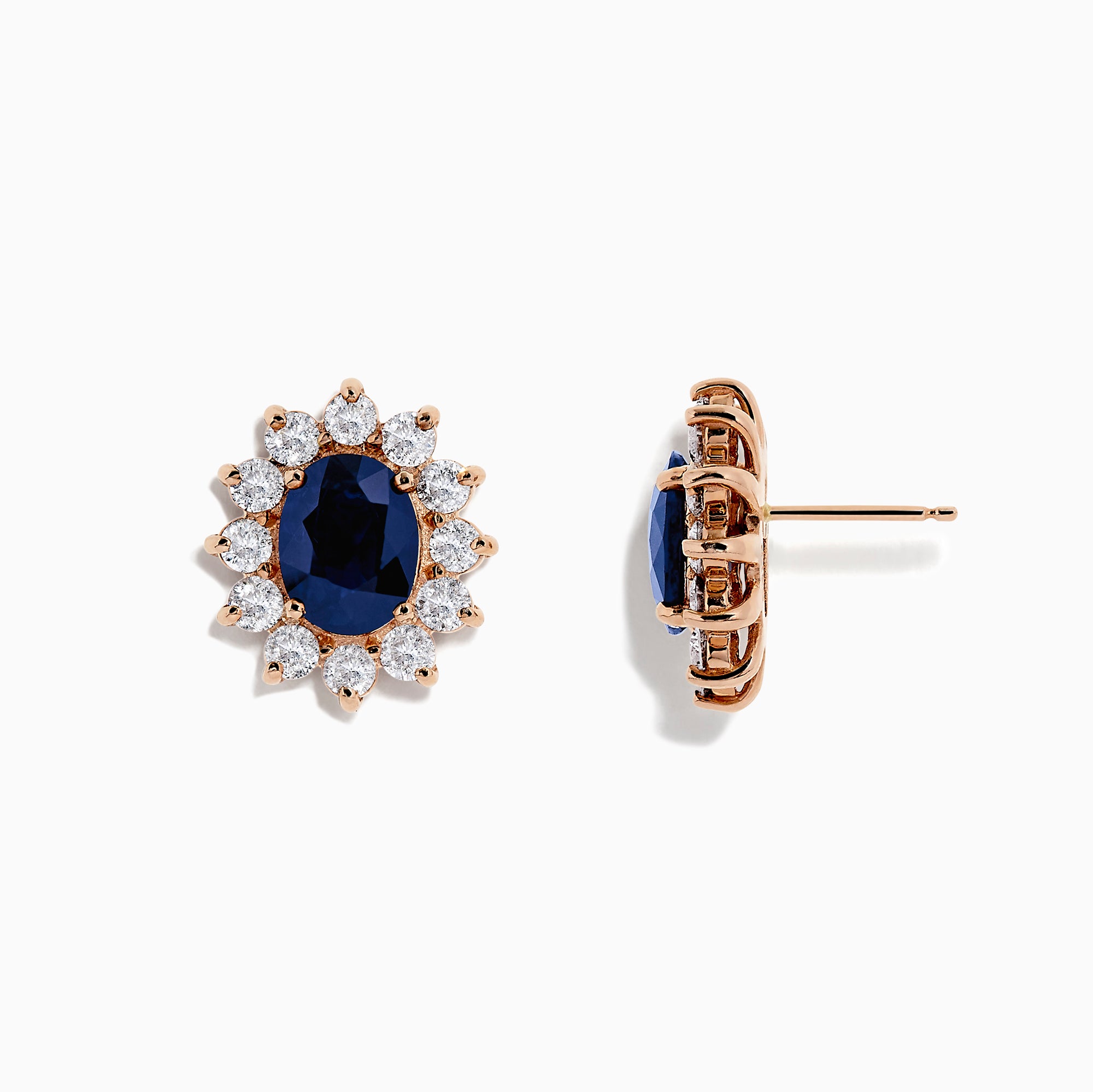 Blue Sapphire and Diamond Studs, 14k Rose Gold Earrings – Point No Point  Studio