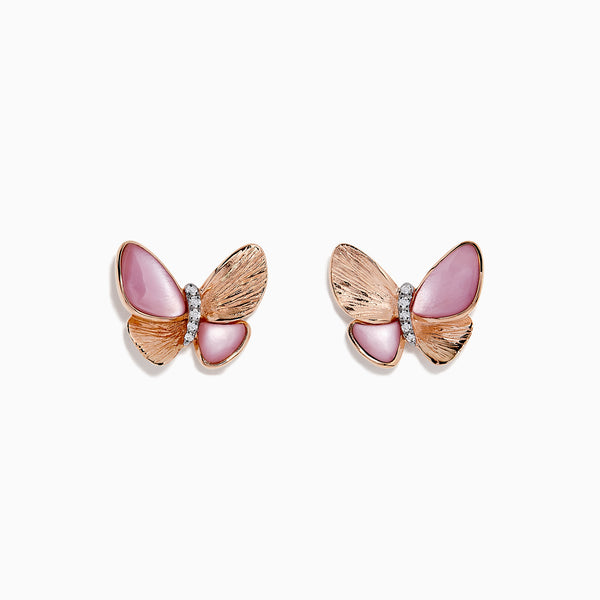 Nature 14K Gold Mother of Pearl & Diamond Butterfly Earrings, 0.03 TCW