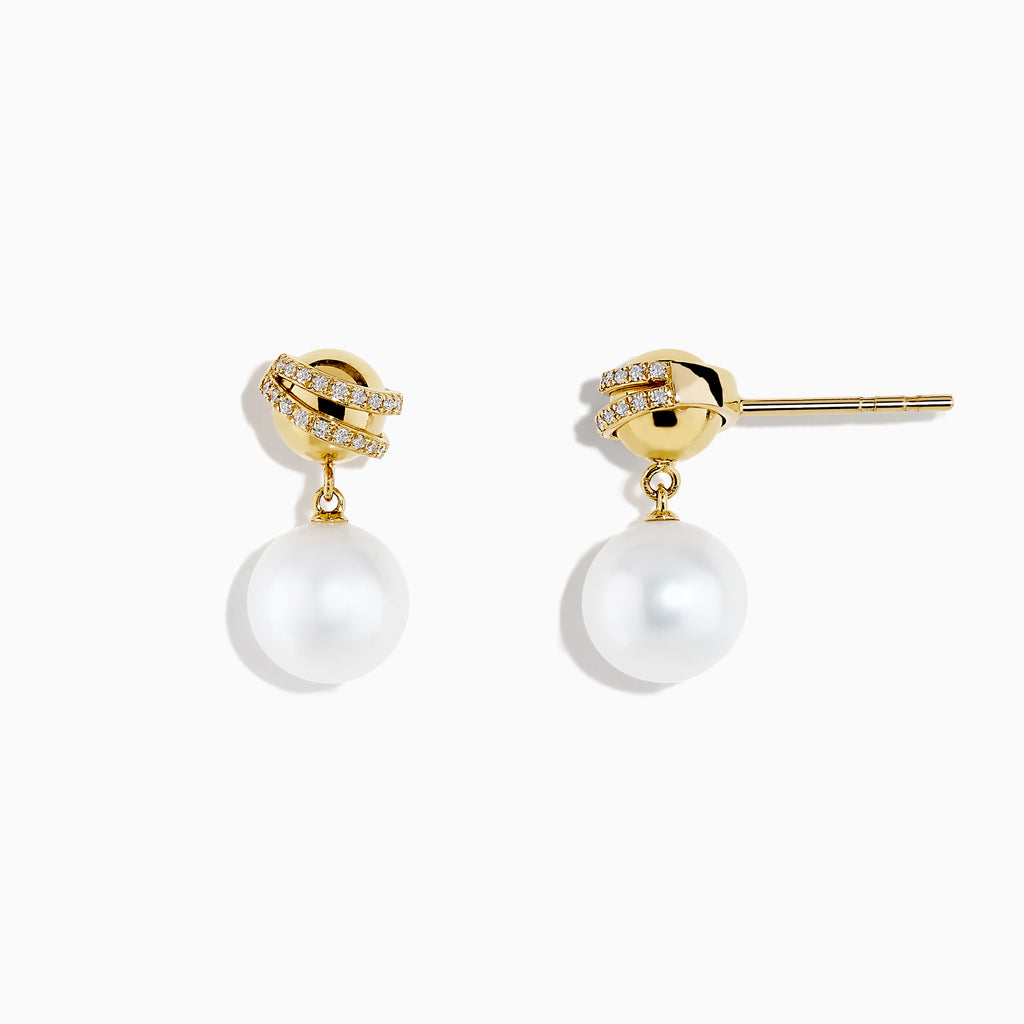 Effy 14K Yellow Gold Freshwater Pearl and Diamond Earrings ...